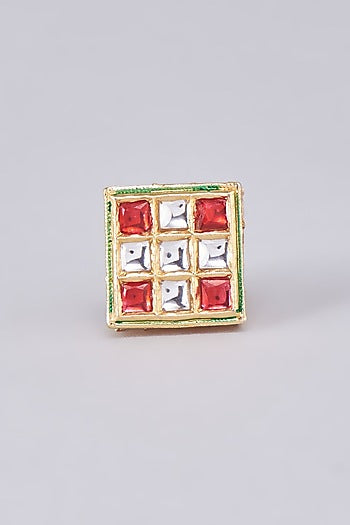 Gold Finish Kundan Polki Meenakari Ring
