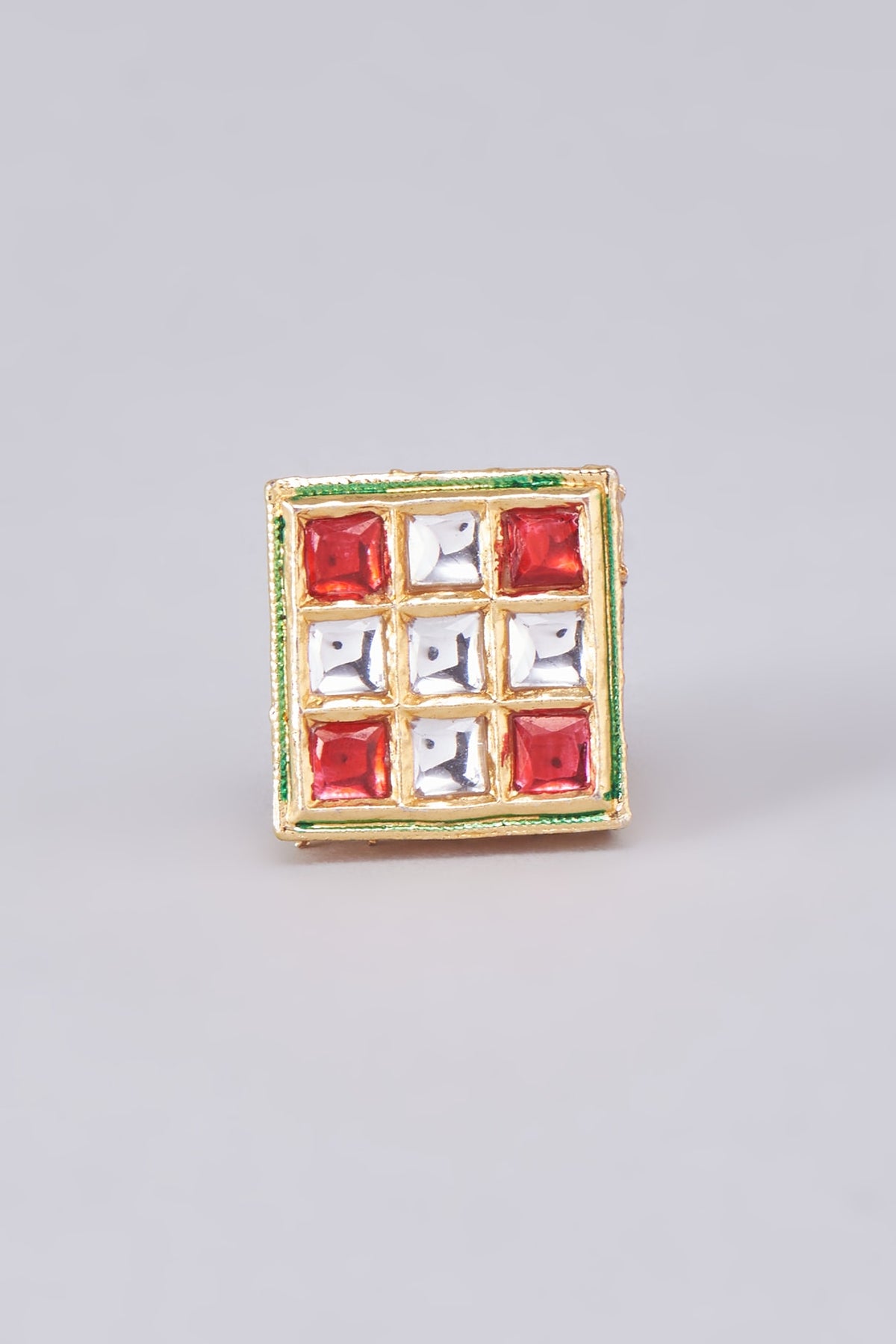Gold Finish Kundan Polki Meenakari Ring