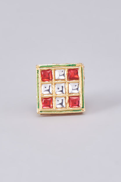 Gold Finish Kundan Polki Meenakari Ring