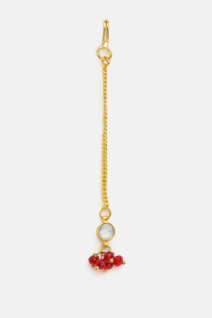 Gold Finish Maroon Kundan Necklace Set For Girls