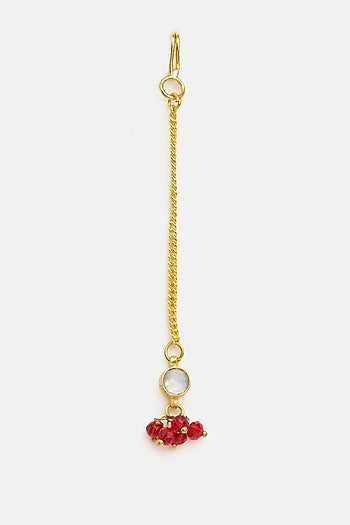 Gold Finish Maroon Kundan Necklace Set For Girls