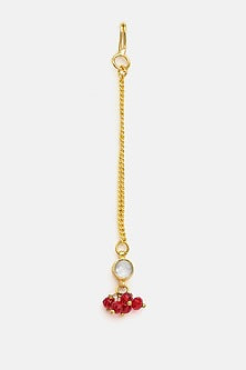 Gold Finish Maroon Kundan Necklace Set For Girls