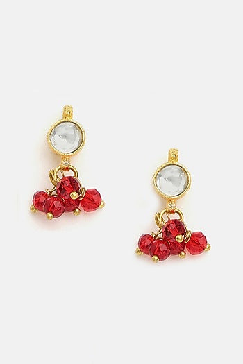 Gold Finish Maroon Kundan Necklace Set For Girls