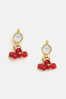 Gold Finish Maroon Kundan Necklace Set For Girls