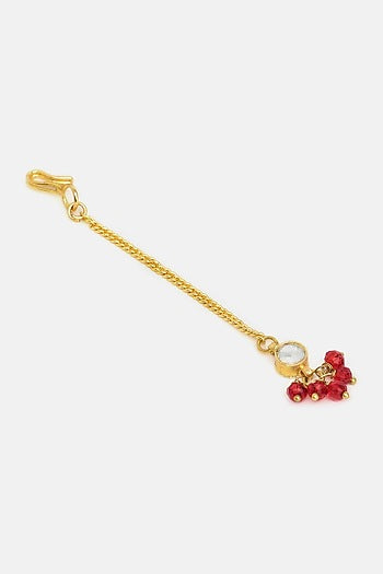 Gold Finish Maroon Kundan Necklace Set For Girls