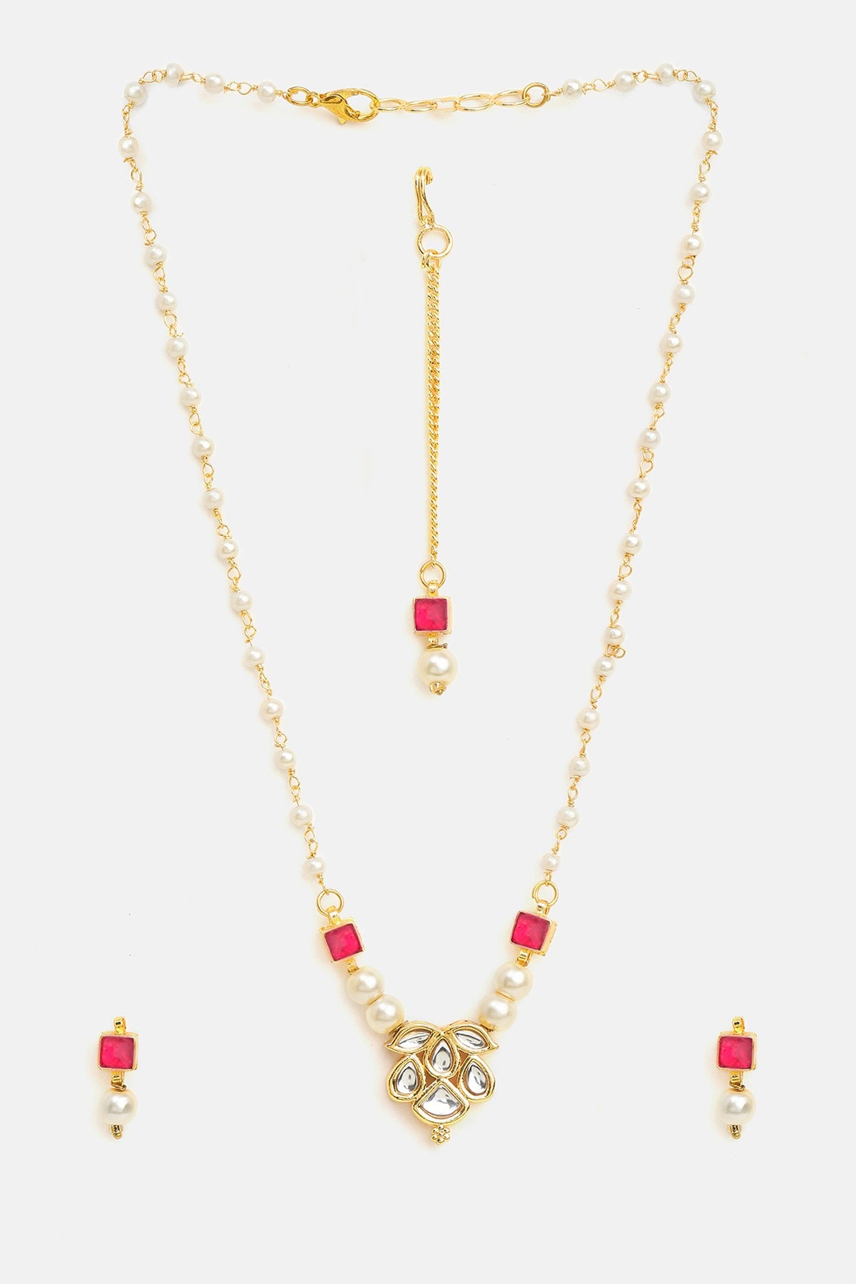 Gold Finish Green Kundan Necklace Set For Girls