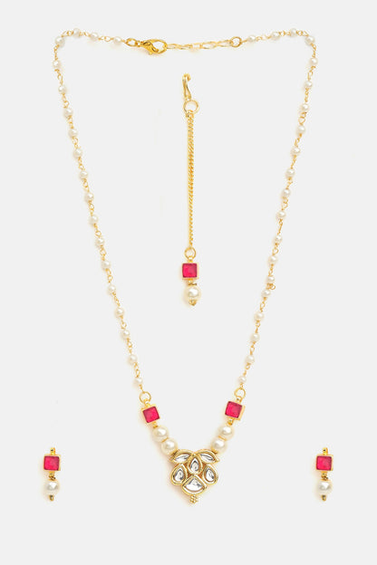 Gold Finish Green Kundan Necklace Set For Girls