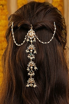 Gold Finish Glass Kundan Hair Pin For Girls