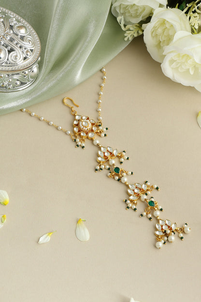 Gold Finish Glass Kundan Hair Pin For Girls