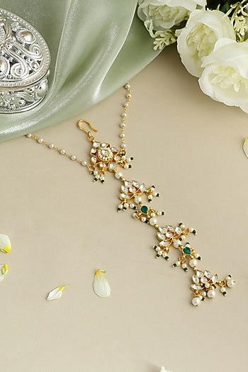 Gold Finish Glass Kundan Hair Pin For Girls