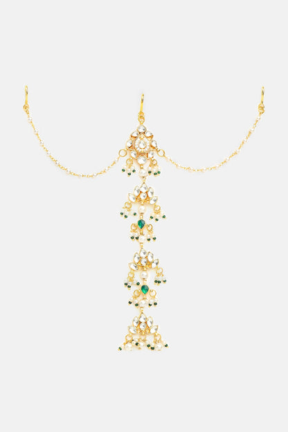 Gold Finish Glass Kundan Hair Pin For Girls
