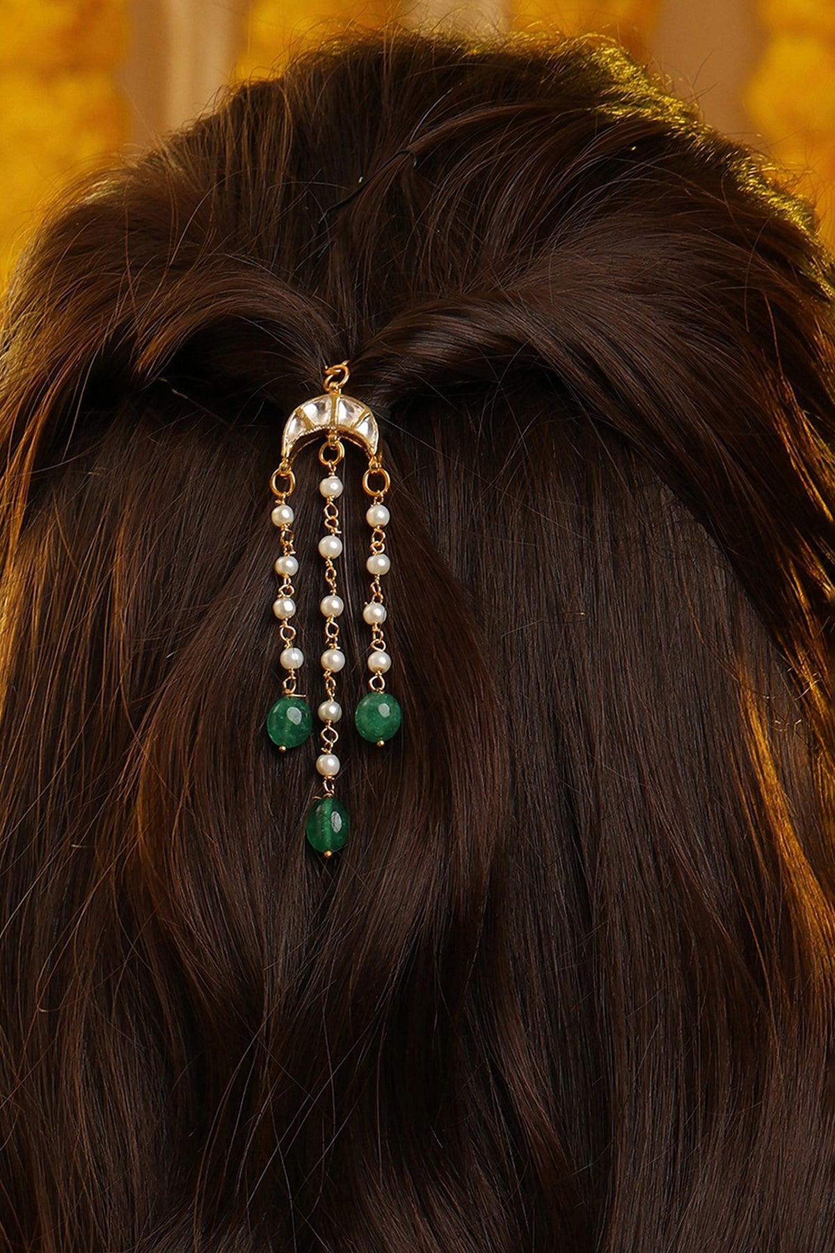 Gold Finish Glass Kundan Hair Pin For Girls