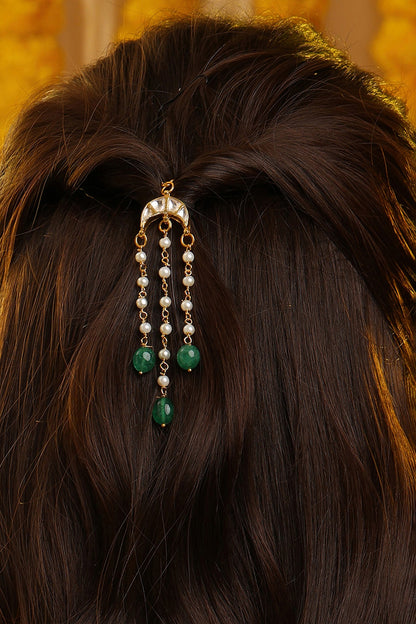 Gold Finish Glass Kundan Hair Pin For Girls
