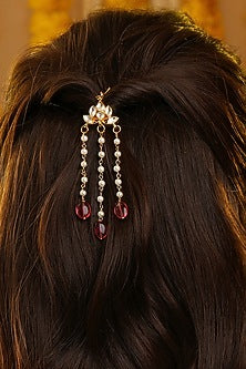 Gold Finish Glass Kundan Hair Pin For Girls