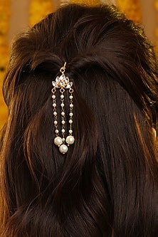 Gold Finish Glass Kundan Hair Pin For Girls