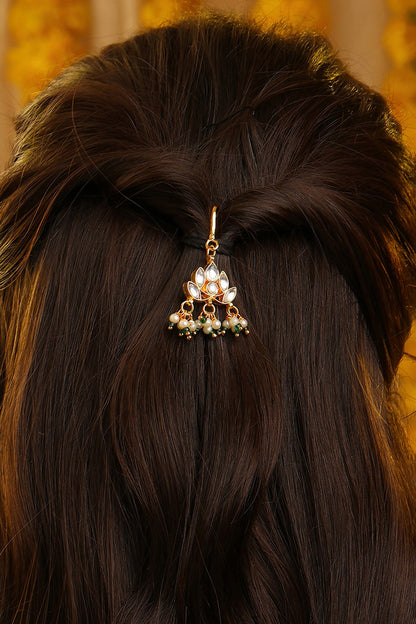 Gold Finish Glass Kundan Hair Pin For Girls