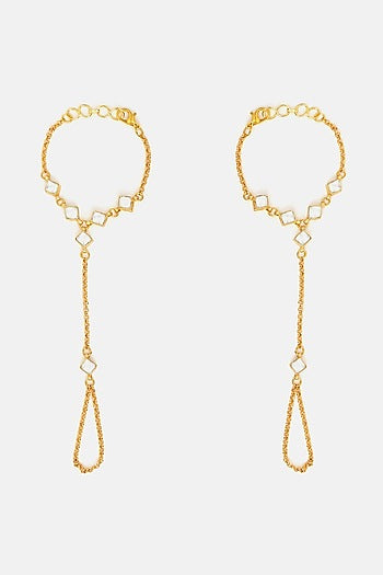 Gold Finish Glass Kundan Haathphool For Girls (Set of 2)