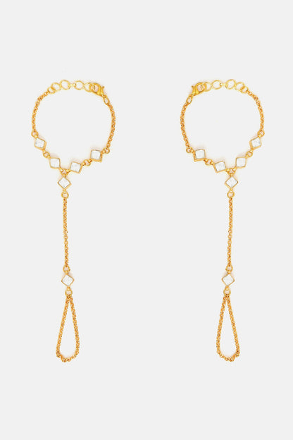 Gold Finish Glass Kundan Haathphool For Girls (Set of 2)