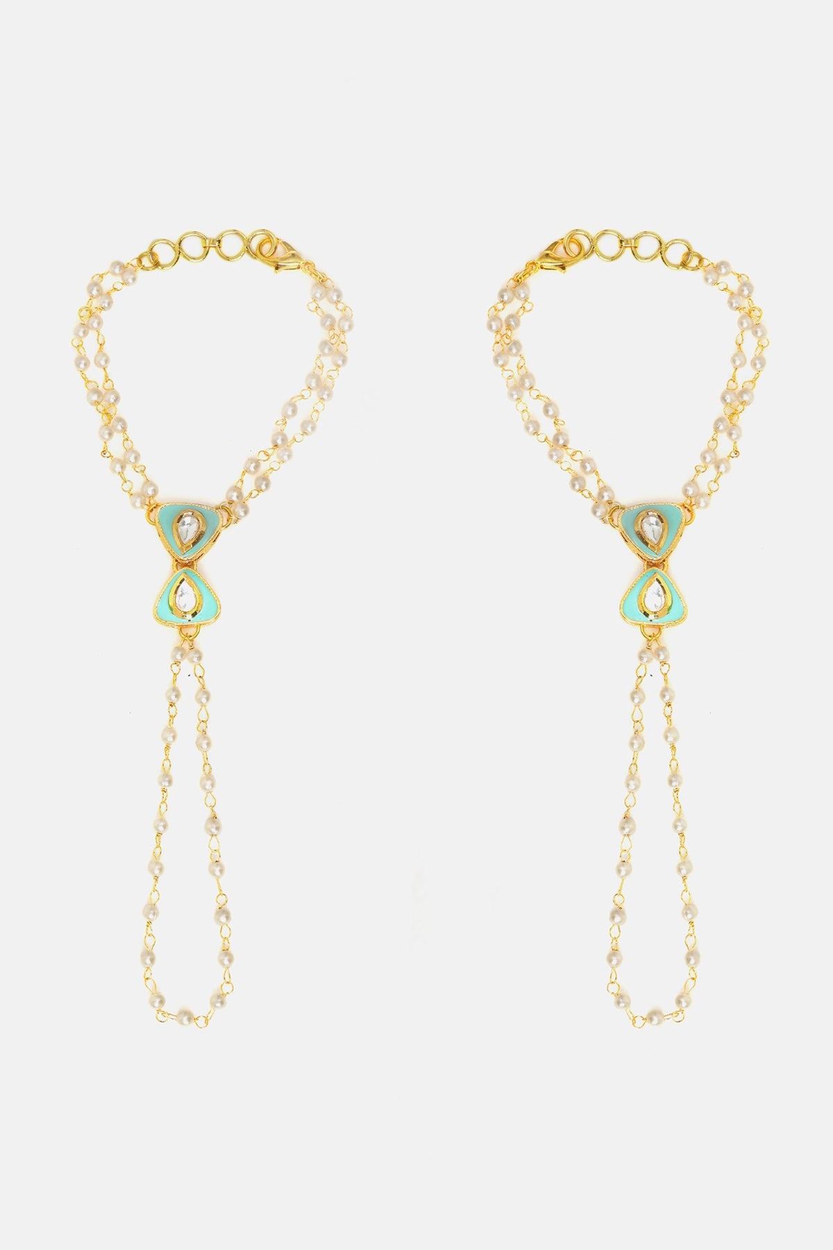 Gold Finish Glass Kundan Haathphool For Girls (Set of 2)