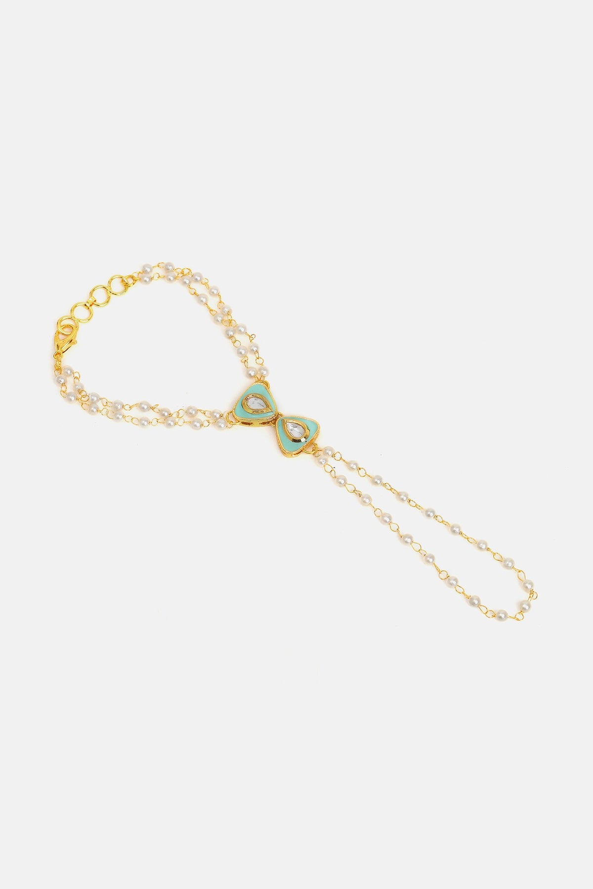 Gold Finish Glass Kundan Haathphool For Girls (Set of 2)