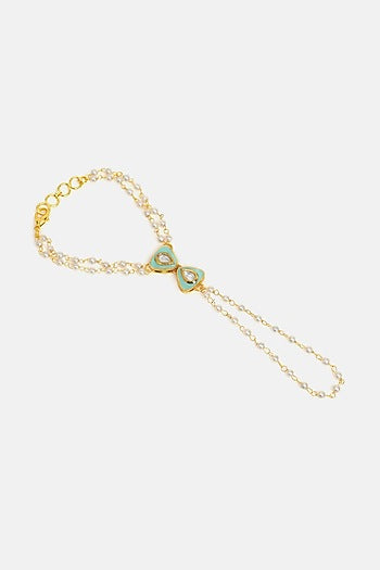 Gold Finish Glass Kundan Haathphool For Girls (Set of 2)