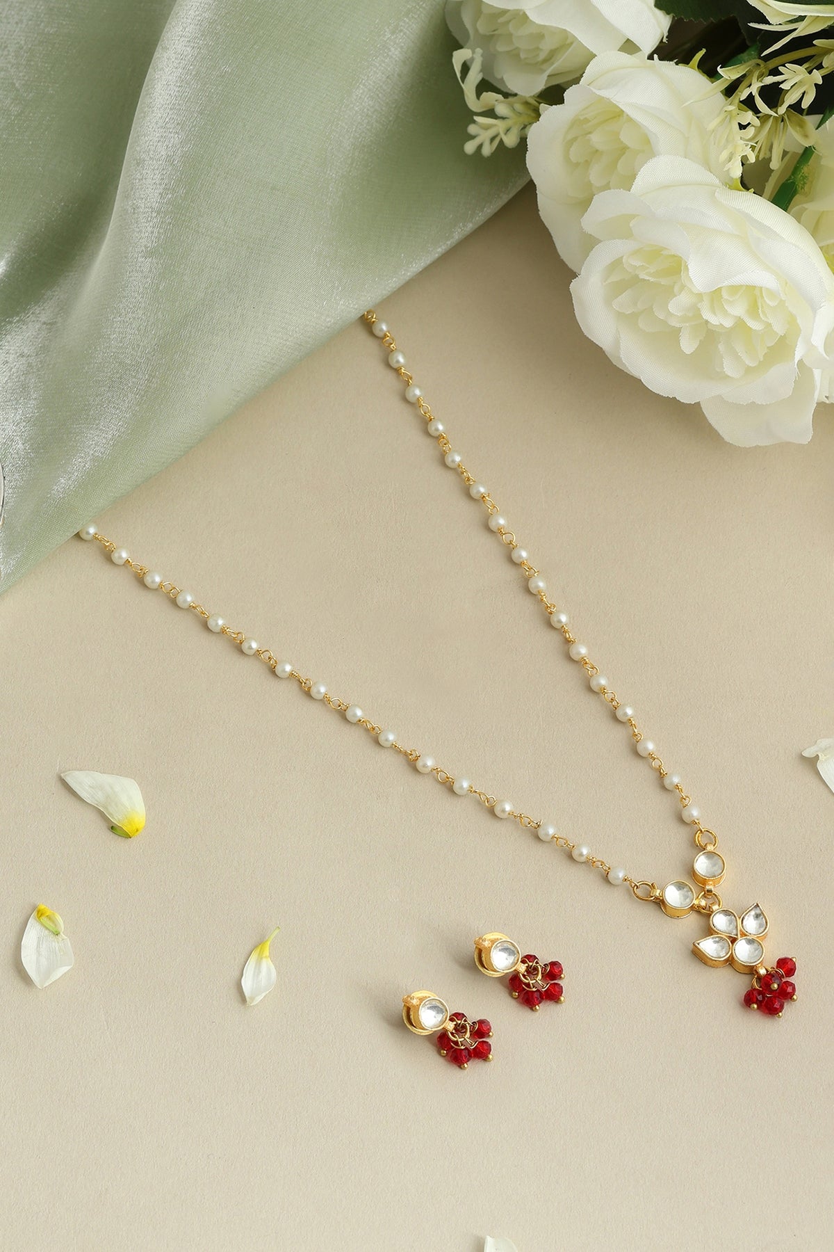 Gold Finish Glass Kundan Choker Necklace Set For Girls