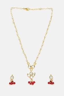 Gold Finish Glass Kundan Choker Necklace Set For Girls