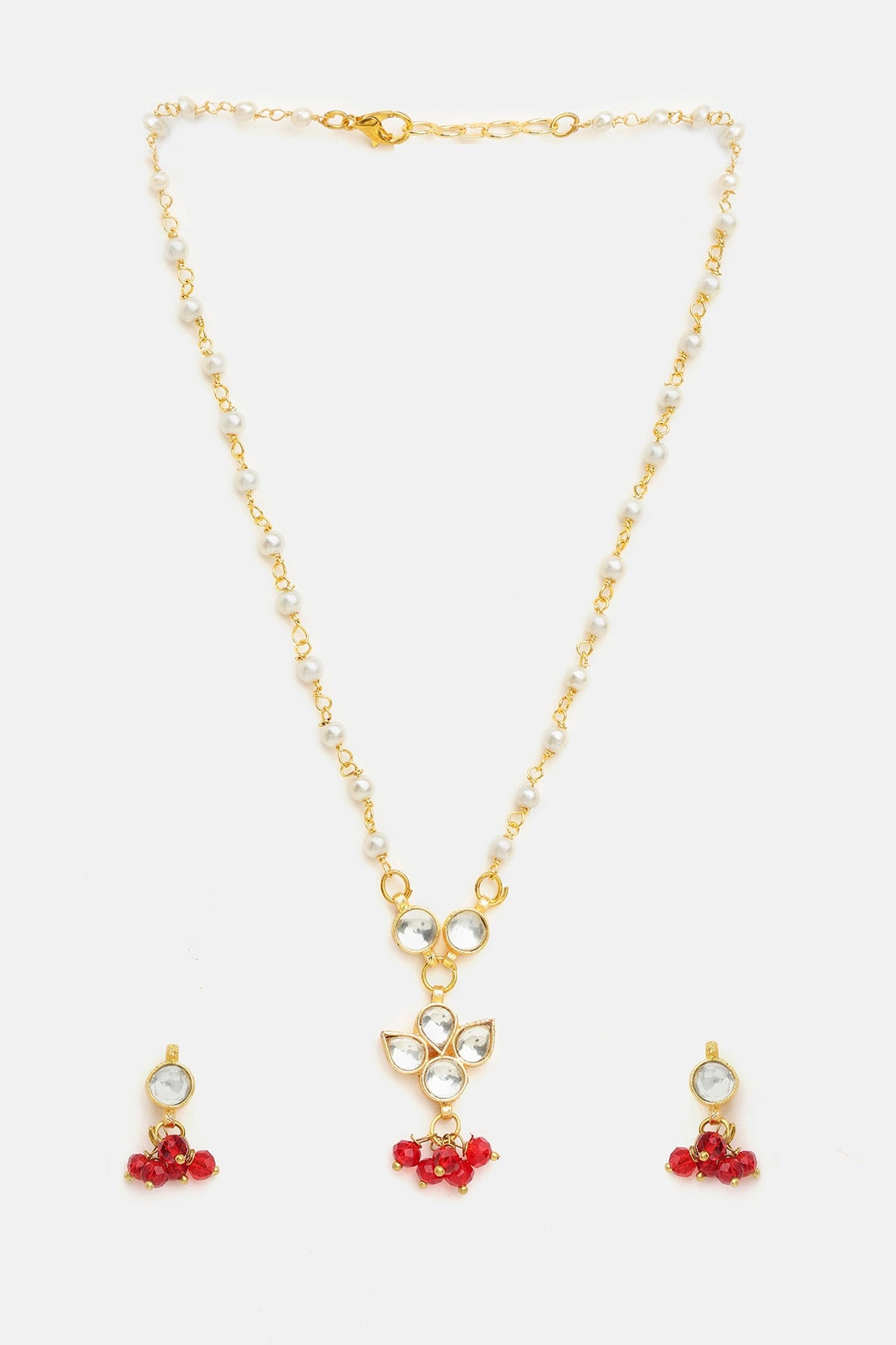 Gold Finish Glass Kundan Choker Necklace Set For Girls