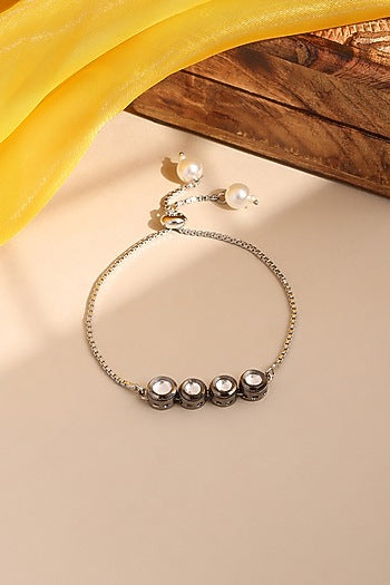 Black Rhodium Finish Kundan Polki Bracelet For Girls