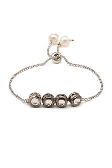 Black Rhodium Finish Kundan Polki Bracelet For Girls
