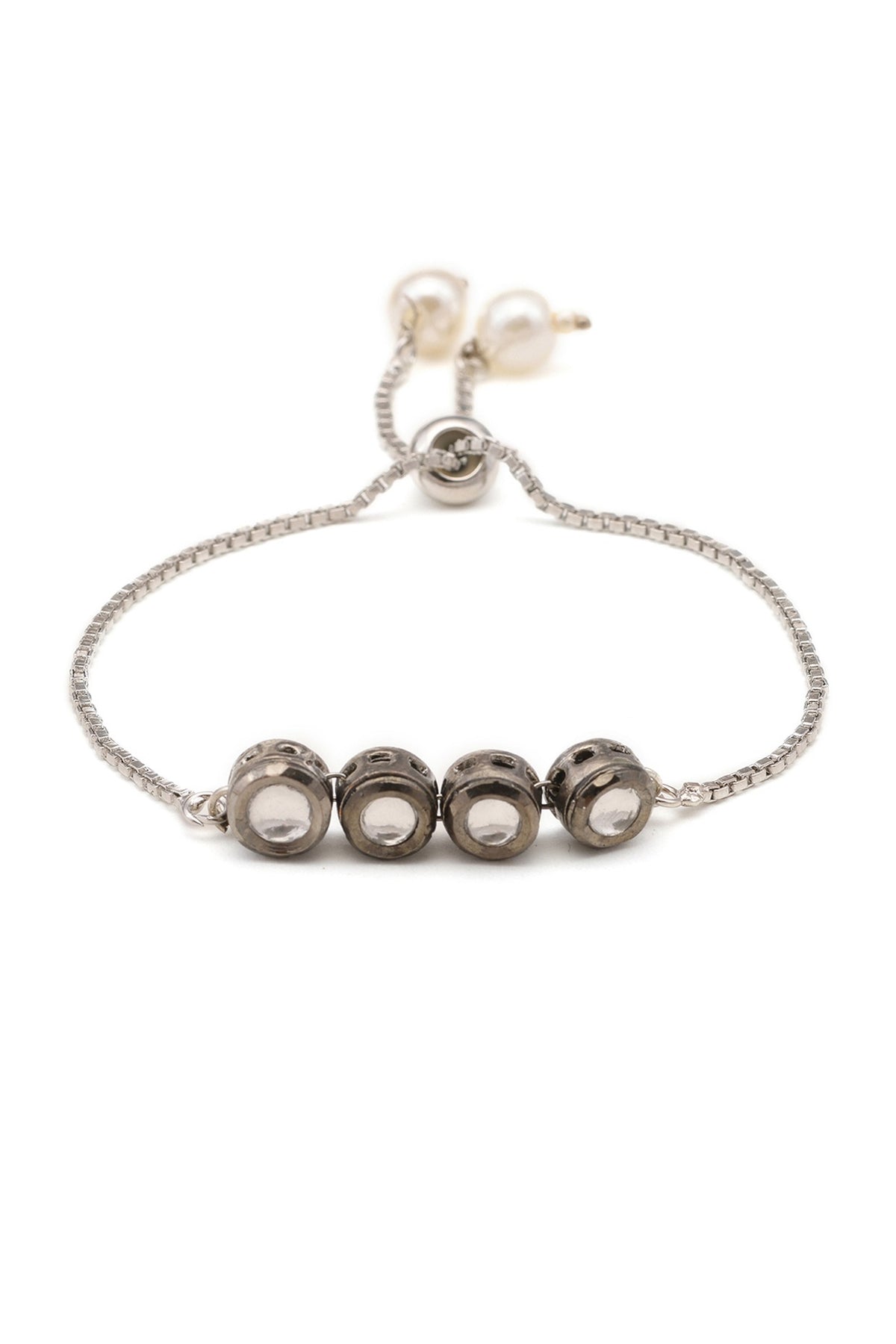 Black Rhodium Finish Kundan Polki Bracelet For Girls