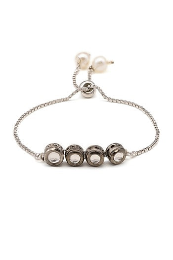 Black Rhodium Finish Kundan Polki Bracelet For Girls
