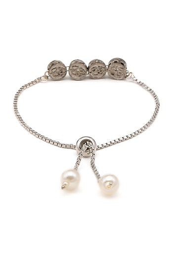Black Rhodium Finish Kundan Polki Bracelet For Girls