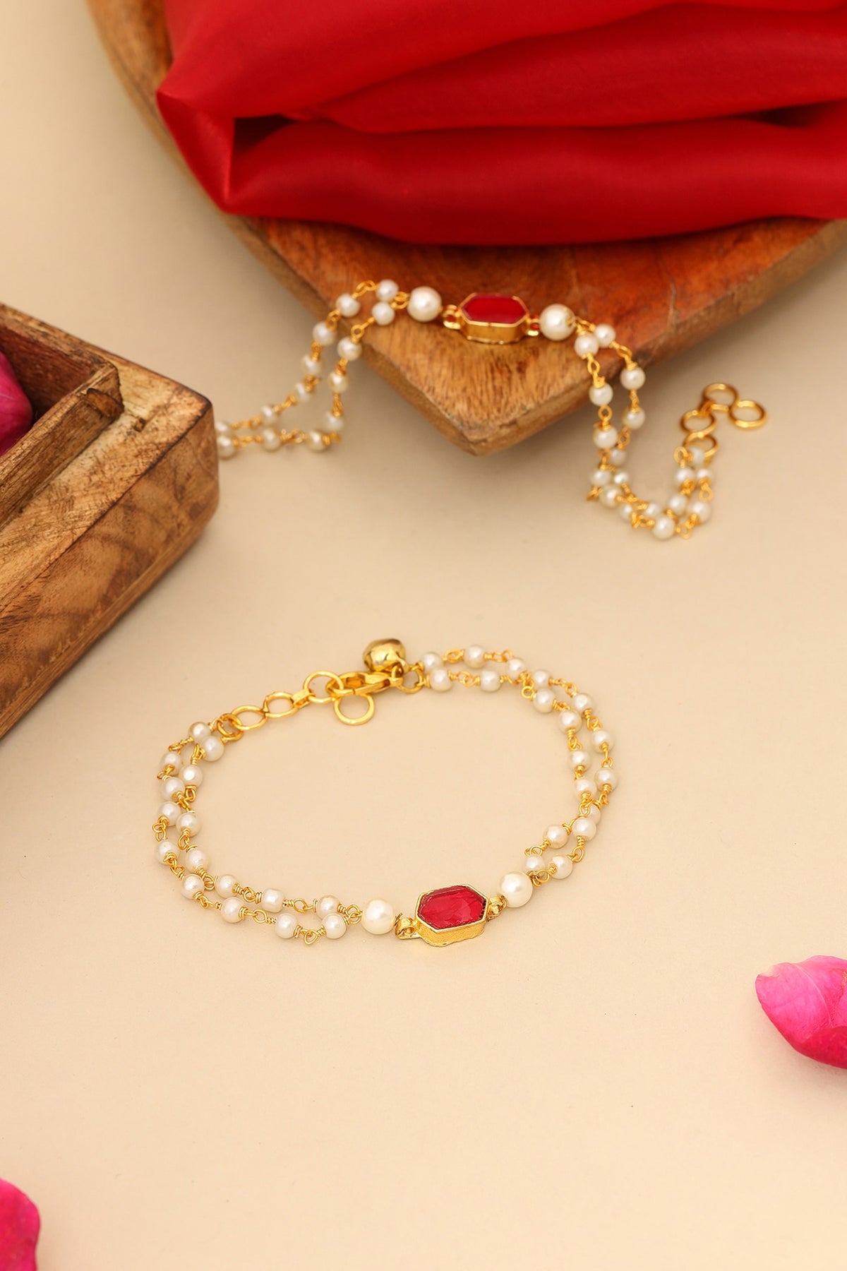 Gold Finish Kundan Polki Anklets For Girls