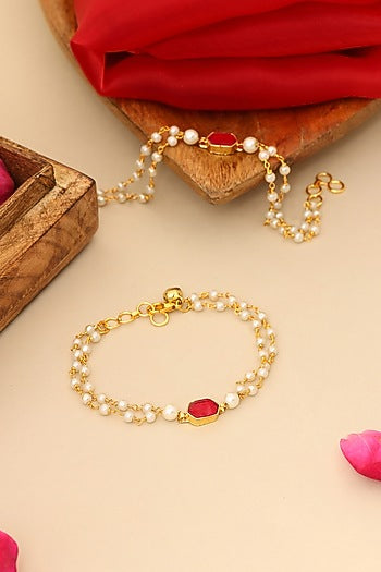 Gold Finish Kundan Polki Anklets For Girls