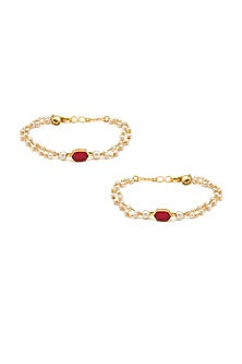 Gold Finish Kundan Polki Anklets For Girls