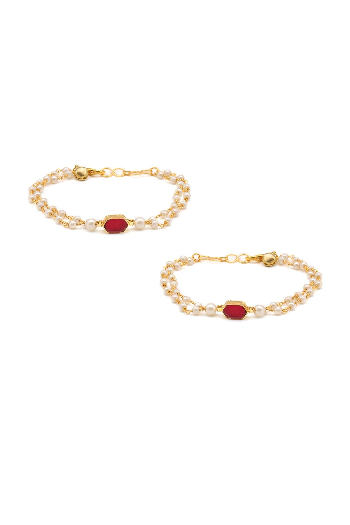 Gold Finish Kundan Polki Anklets For Girls