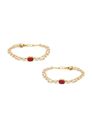 Gold Finish Kundan Polki Anklets For Girls
