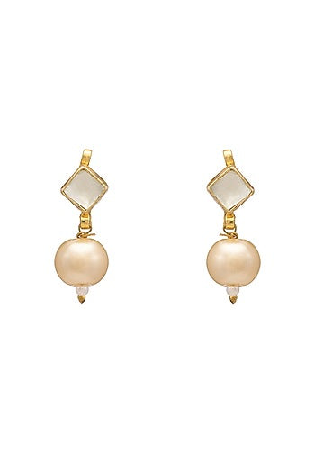 Gold Finish Kundan Polki Earrings & Maangtikka Set For Girls
