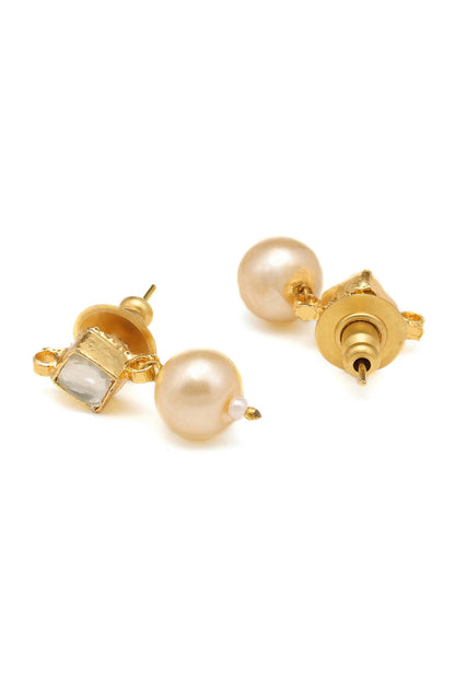 Gold Finish Kundan Polki Earrings & Maangtikka Set For Girls