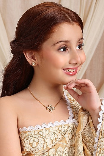 Gold Finish Kundan Polki & Semi Precious Stone Necklace Set For Girls