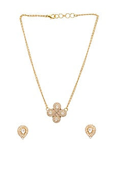 Gold Finish Kundan Polki & Semi Precious Stone Necklace Set For Girls