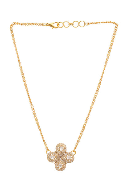 Gold Finish Kundan Polki & Semi Precious Stone Necklace Set For Girls