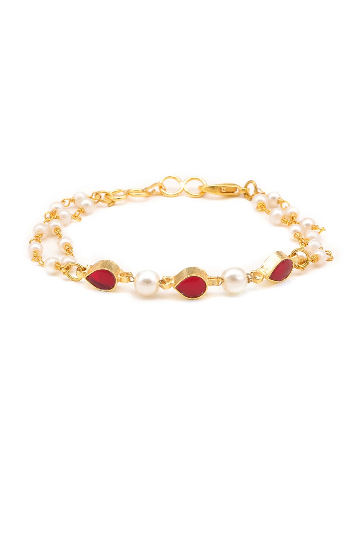 Gold Finish Kundan Polki & Maroon Semi Precious Stone Necklace Set For Girls