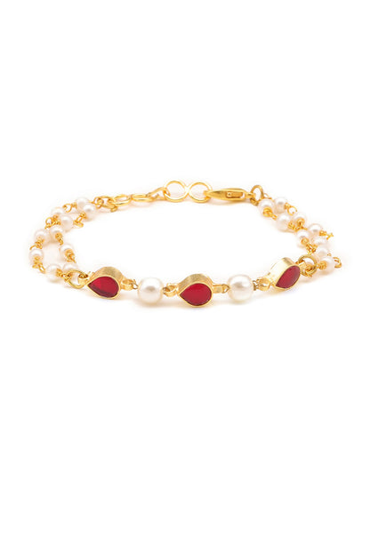Gold Finish Kundan Polki & Maroon Semi Precious Stone Necklace Set For Girls
