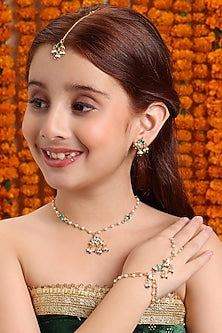 Gold Finish Kundan Polki Necklace Set For Girls