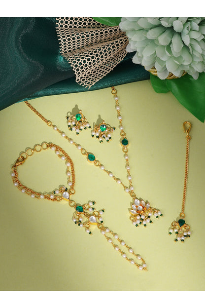 Gold Finish Kundan Polki Necklace Set For Girls