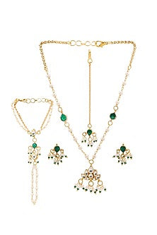 Gold Finish Kundan Polki Necklace Set For Girls