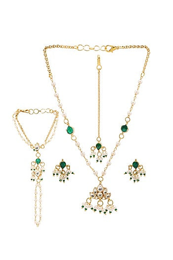 Gold Finish Kundan Polki Necklace Set For Girls