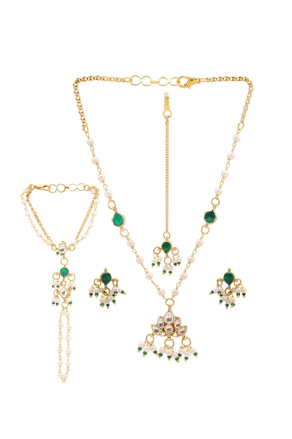 Gold Finish Kundan Polki Necklace Set For Girls